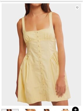 Free People Pale Yellow Button-Front Mini Dress